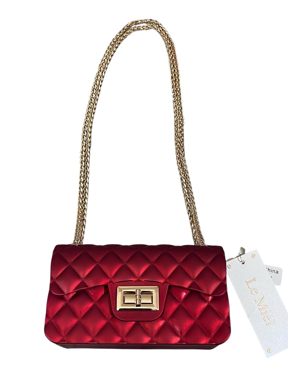 Le Miel Ruby Red‎ Quilted Jelly Crossbody Bag
